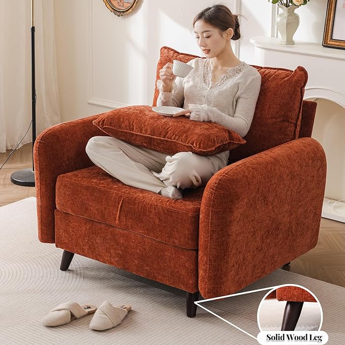 Rexulqo Oversized Accent Chair Set of 2,All Seats Storage,Comfy Armchair,24.5'' Deep Seat,Upholstered Living Room Chairs,Reading Chair for Bedroom,Office,Chenille,Orange