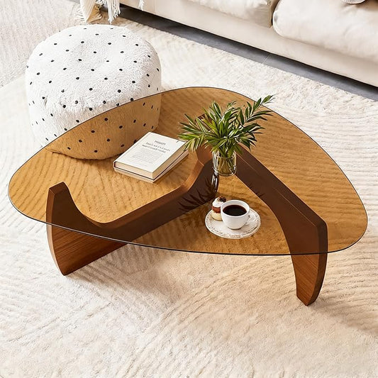 Mid Century Modern Coffee Table, Small Coffee Tables, Abstract Oval Coffee Tables for Bedroom Reception Office, Rustic Unique Center Table with Wood Legs 1