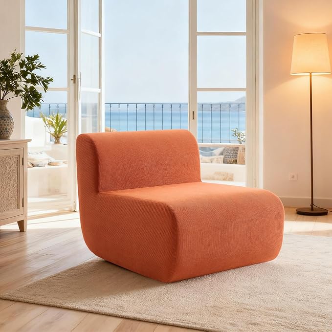 Boneless Sofa 26'' Single Sofa 1 Seater Cloud Floor Couch Corduroy, No Assembly Needed Modern Compression Armless Couch in A Box Erogonomic for Living Room,Bedroom,Office, Orange