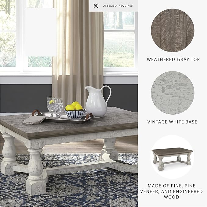 Signature Design by Ashley Havalance Farmhouse Rectangular Coffee Table, Gray & White with Weathered Finish