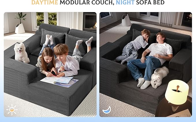 Homguava Modular Sectional Couches for Living Room,105" Cloud Couch with L-Shape Chaise,Comfy Sofa Living Room Sofas with Deep Seat,No Assembly L Couch,Corduroy Fabric(Grey,L)