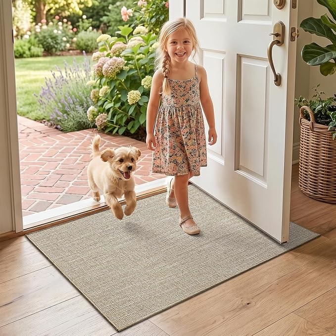 LUMI Ultra Thin Indoor Door Mat 17x30, Low Profile Entrance Mat, Non Slip Rubber Backing Dirt Trapper Doormat for Front Entryway, Beige - Image 8
