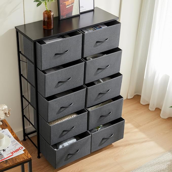 DUMOS Dresser for Bedroom, 10 Storage Drawers, Wide Fabric Closet Chests Organizer Tower Furniture with Wooden Top Metal Frame for Clothes, Guest Room, Living Room, Hallway, Entryway - Image 7