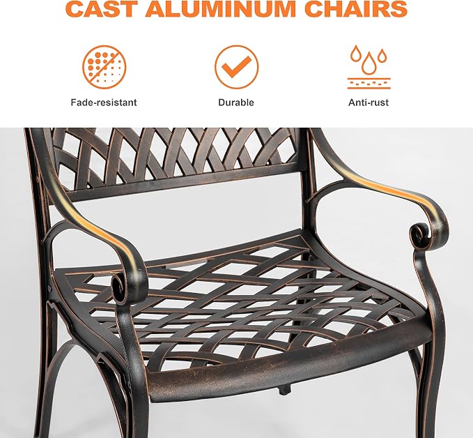 NUU GARDEN Outdoor 5-Piece Patio Dining Set, 4 Patio Chairs and 42'' Round Dining Table with 2.24" Umbrella Hole, Cast Aluminum Frame, for Patio, Deck, Garden, Backyard, Balcony, Antique Bronze - Image 5