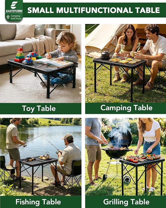 2Ft Small Folding Table with Carry Handle, Camping Table Adjustable Height 10.6–22 in, Black Metal Mesh, Portable & Compact for Outdoor/Indoor,Grill Table, 23.6×15.8 in, 4 lb, 66 lb Capacity - Image 8