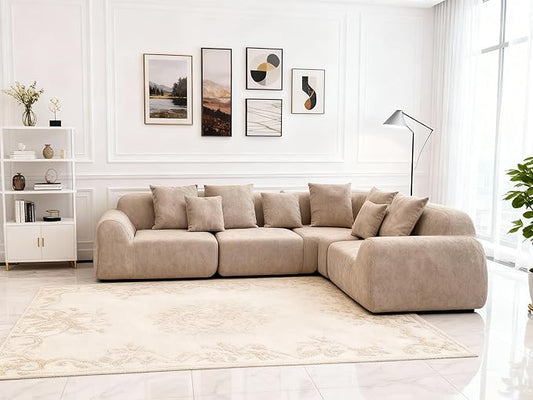 116-Inch Oversized Modular Compressed Sectional Couches 4 Pieces Modular Boneless Sofas with 7 Pillows,Modern Minimalist Corner Cloud Sofa Comfy Chenille Deep Seat Foam Couch