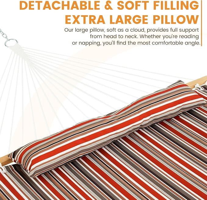 Lazy Daze Hammocks 12 FT Quilted Fabric Double Hammock with Spreader Bars and Detachable Pillow, 450lbs Weight Capacity, Red Brown - Image 3
