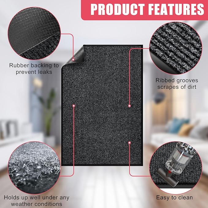 Kuyal Front Door Mat, 4'x8' Indoor Outdoor Entrance Mat, Commercial Floor Mats Inside Outside Entrance, Heavy Duty Durable Welcome, Rubber Backing Non Slip Outdoor Mats for Entryway,Black - Image 4