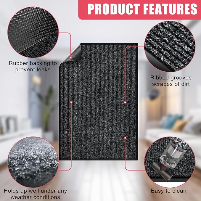 Kuyal Front Door Mat, 3'x6' Indoor Outdoor Entrance Mat, Commercial Floor Mats Inside Outside Entrance, Heavy Duty Durable Welcome, Rubber Backing Non Slip Outdoor Mats for Entryway,Black - Image 4