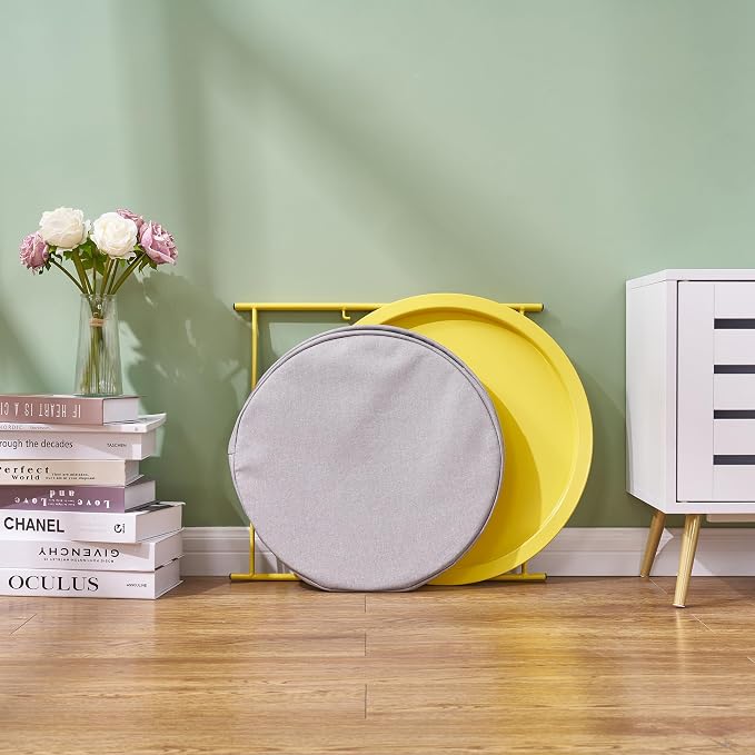 VECELO Round Side/End Table with Fabric Storage Basket，Metal Anti-Rust and Waterproof Small Bedside Nightstand with Removable Tray Top for Living Room，Balcony & Laundry，Yellow /1pcs with Basket - Image 7