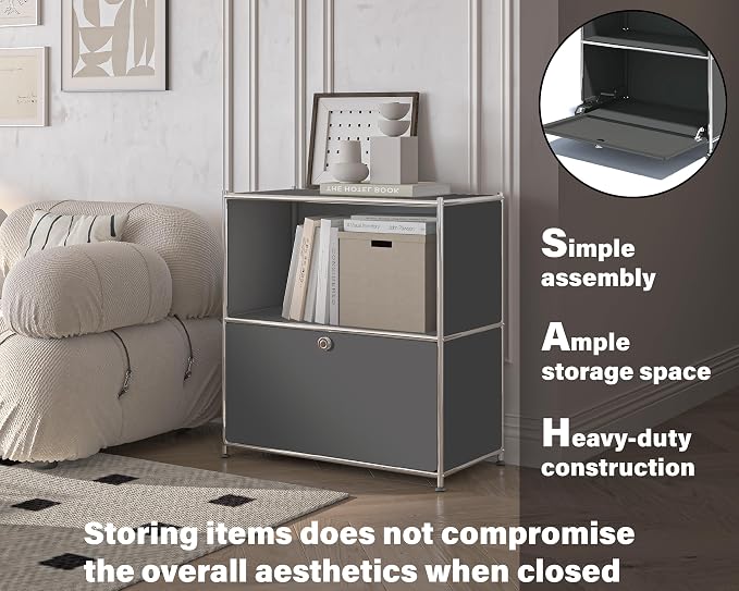 32.5-Inch Flip-Top Side Table & Buffet Cabinet with Detachable Wheels, Ample Storage, DIY Corner Bookshelf, Wall Shelf, Cube Organizer, Bedside Table – Modern Home Decor, Grey - Image 5
