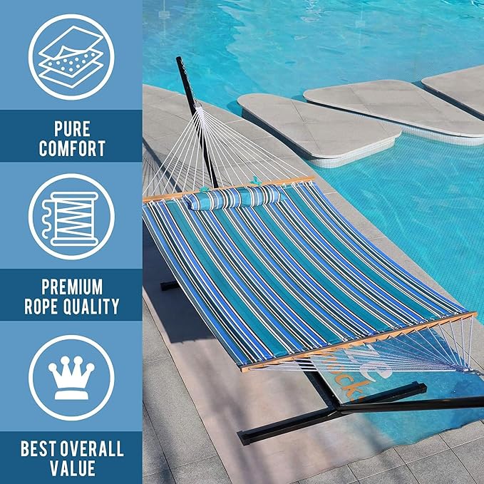 Lazy Daze Hammocks 12 FT Quilted Fabric Double Hammock with Spreader Bars and Detachable Pillow, 450lbs Weight Capacity - Image 6