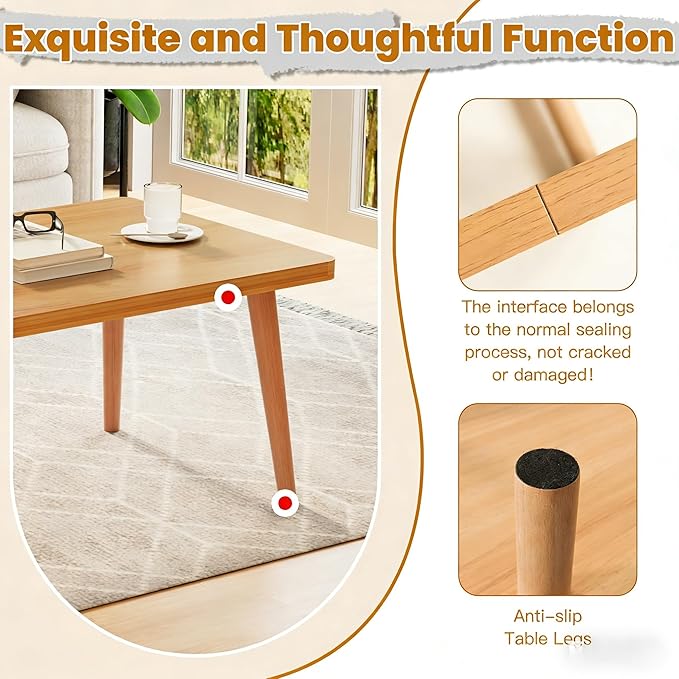 Coffee Table Low Table with 4 Solid Wood Leg, Floor Table Desk for Sitting on The Floor, Small Coffee Table for Small Space, Japanese Side Table for Living Room Apartment Home, Rectangle Brown