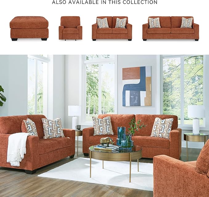 Signature Design by Ashley Aviemore Casual Square Oversized Accent Ottoman for Living Room, Orange