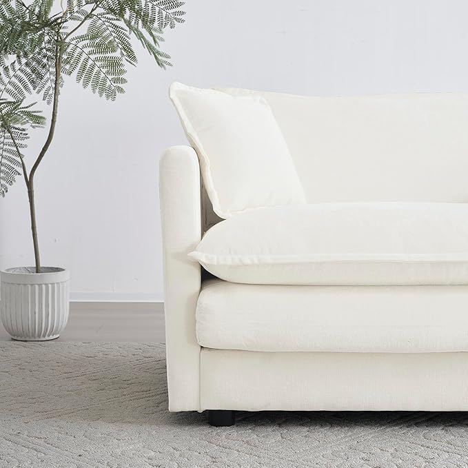 KEIKI Combination Sofa, Upholstered 5 Seater Couch, Oversized U Shaped Sectional Sofa with Reversible Ottoman for Living Room Bedroom Office, White