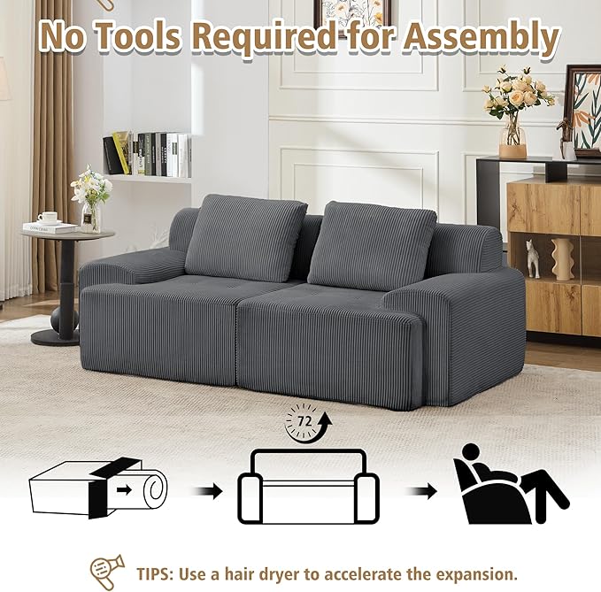 KIGOTY Modular Sectional Sofa, 2 PCS Comfy Cloud Sectional, Corner Couch, Modern Boneless Couch for Living Room, No Assembly Required,Grey