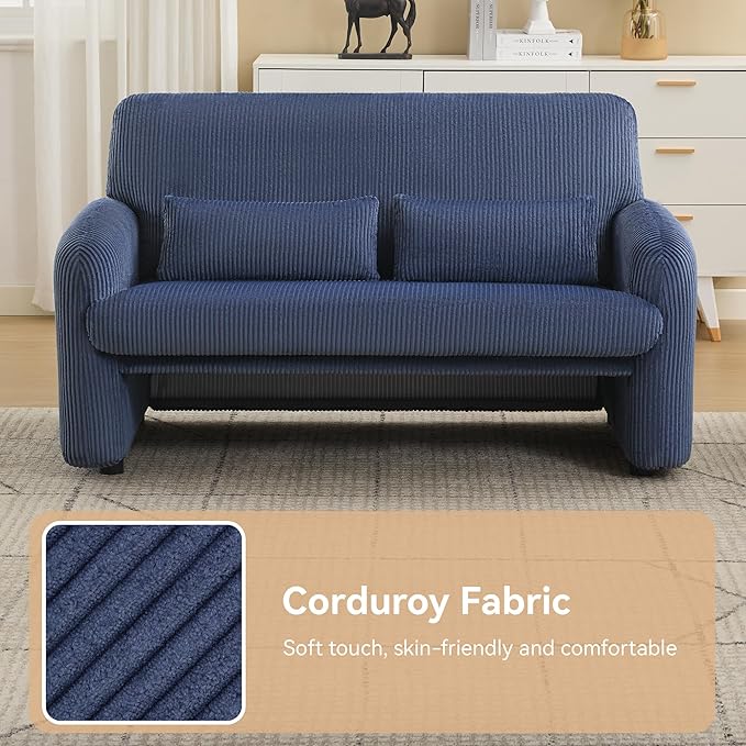 WUTUTUEE Corduroy Accent Living Room Sets, Modern Upholstered Love Seat with 2 Accent Chairs, Wide Comfy Leisure Chair Sets for Bedroom, Office, Blue