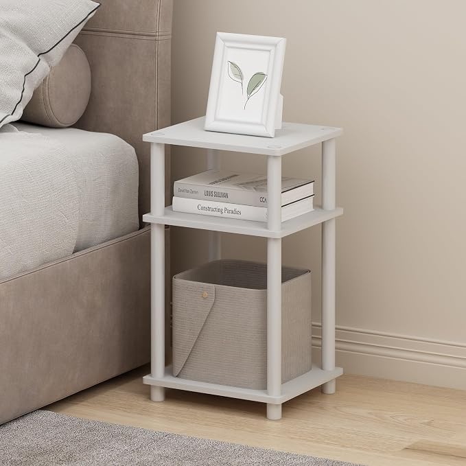 Furinno Just Turn-N-Tube Open Storage Nightstand, 1 Pack, 3-Tier, White/White - Image 9