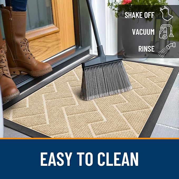 OLANLY Front Door Mat Indoor Outdoor Entrance, Waterproof All-Season, All-Weather Doormat, Sturdy Natural Rubber, Low Profile, Easy Clean Patio Porch Entryway Mat, Herringbone Brick (Beige, 47x23) - Image 6