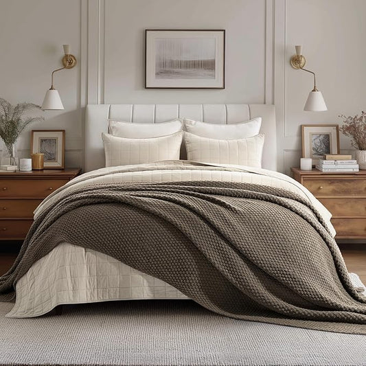 EVERGRACEHOME Chunky Chenille Knit Throw Blanket for Couch, Soft Luxurious Oversized King Moss Stitch Blanket for Bed, Large Cozy Farmhouse Knitted Throw for Sofa, Mocha Brown, 92" x 108"