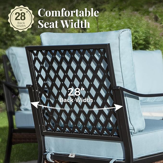 Patio Furniture Set with Coffee Table, Outdoor Conversation Set with 2 x Fixed Chairs, 2 x Swivel Chairs, 1 x 3-Seat Sofa for Lawn Garden Backyard, Blue