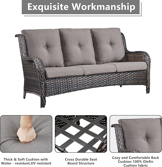 Rilyson Wicker Patio Furniture Set - 6 Piece Rattan Outdoor Sectional Conversation Sets with 1 Sofa,1 Loveseat,2 Armrest Chairs and 2 Ottomans for Porch Deck Garden(Brown/Grey)