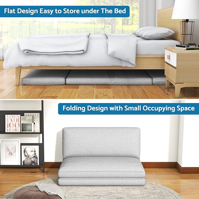 LIFERECORD Convertible Futon Sofa Bed 4 in 1 Multi-Function Modern Mini Single Floor Sleeper Chair with Adjustable Backrest for Living, Small Room Apartment, Dorm, Grey