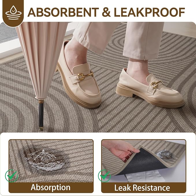 Front Door Mat 31''x47'', Absorbent Dirt Resist Washable Non Slip Low-Profile Indoor Doormat, Easy Clean Welcome Entryway Door Mats, Brown - Image 3