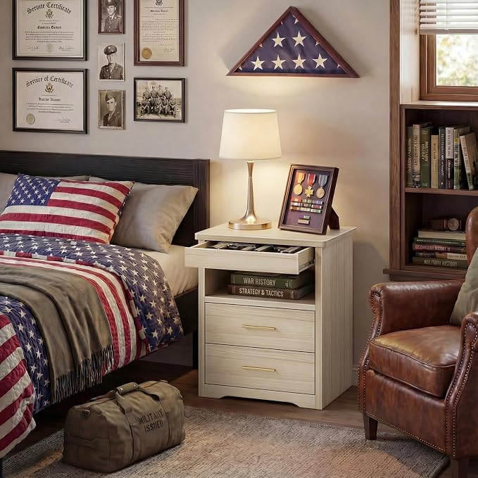 Wood Nightstand with Gun Drawer for Bedroom Wooden 3 Drawers Night Stand Gun Safe for Handgun Bed Side Table with Storage Hidden Compartment Locking Drawer - Image 7