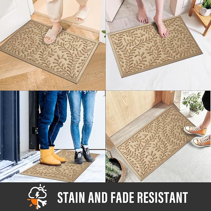 HIYARD Front Door Mat, Absorbent Dirt Trapping Welcome Door Mat Indoor Outdoor, Non Slip Entry Mat, Indoor Outdoor Door Mats, Fade Resistant, Low Profile Doormat for Entryway, 29??17, Beige - Image 4