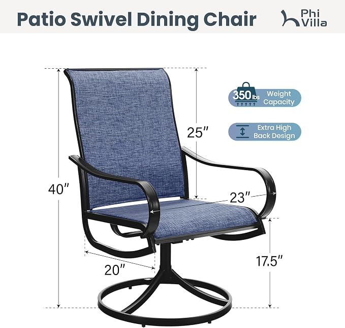 PHI VILLA Patio Swivel Dining Chairs Set of 6, All Weather Outdoor Chair with Textilene Mesh Fabric & Black Metal Frame for Outdoor Lawn Garden Poolside (Blue) - Image 2