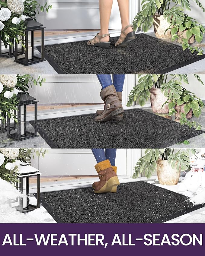 DEXI Front Door Mat Outside Entrance, 2x3 ft Rubber Entry Doormat Heavy Duty, Welcome Mats Non Slip for Inside House Floor Entryway Back Doors Exterior Patio, Grey - Image 4