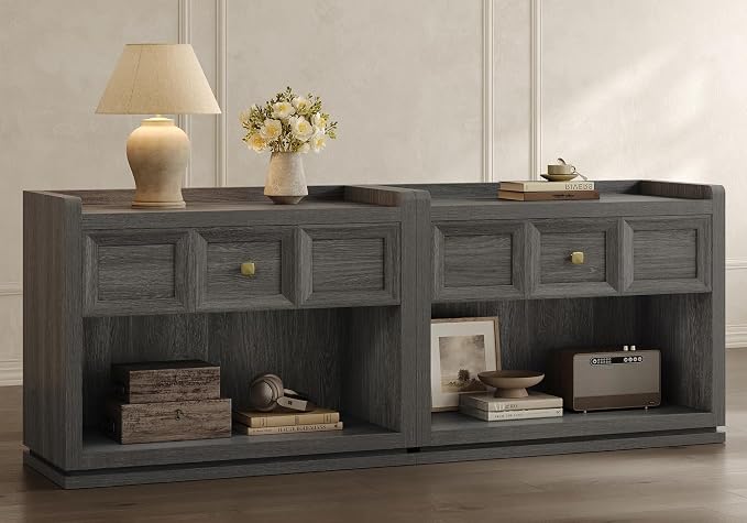 SICOTAS 31" Wide Nightstands Set of 2, Large Night Stands with Drawer, Oversized King Size Nightstand Bedside Table for Bedroom, Farmhouse End Side Table Set of 2 (Dark Grey Oak, 31-Inch) by SICOTAS