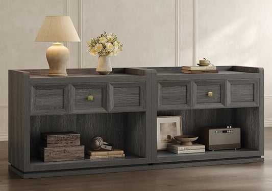 SICOTAS 31" Wide Nightstands Set of 2, Large Night Stands with Drawer, Oversized King Size Nightstand Bedside Table for Bedroom, Farmhouse End Side Table Set of 2 (Dark Grey Oak, 31-Inch) by SICOTAS