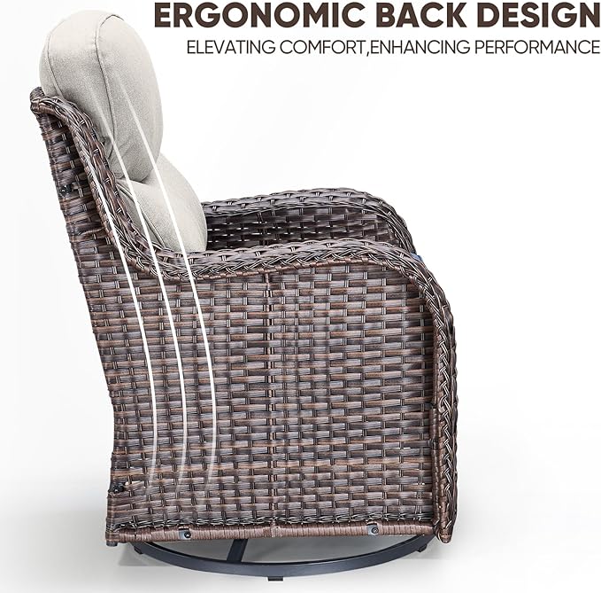 Swivel Patio Chairs sofa Set of 6 - 6" Thick Cushion - Wicker Outdoor Swivel Rocker Patio Chair ,Sofa/Glass coffee table, High Back Comfortable Outdoor Glider Chairs - Brown Wicker | Beige Cushions