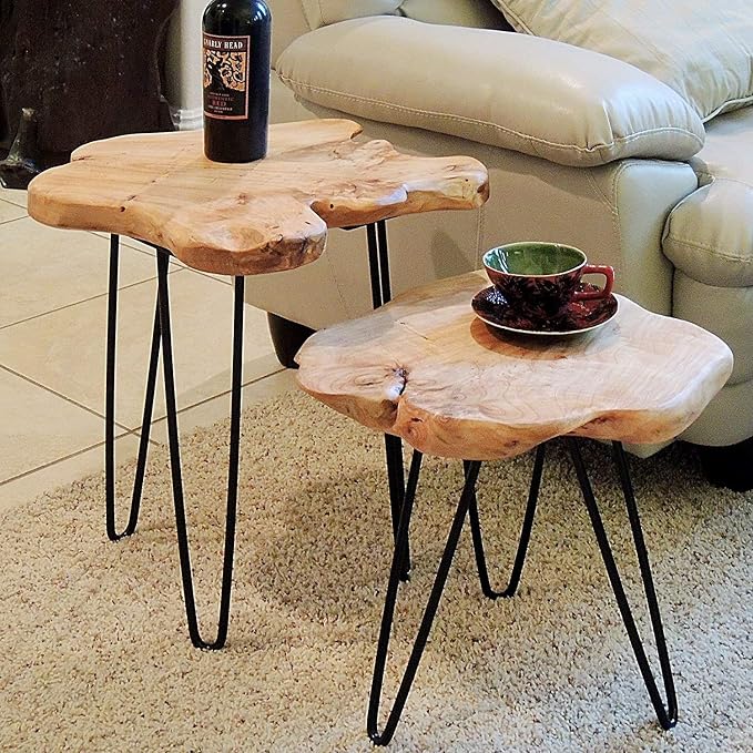 WELLAND Live Edge Side Table with Hairpin Legs, Natural Edge Side Table, Small Nightstand Wood, 15.5" Tall - Image 4