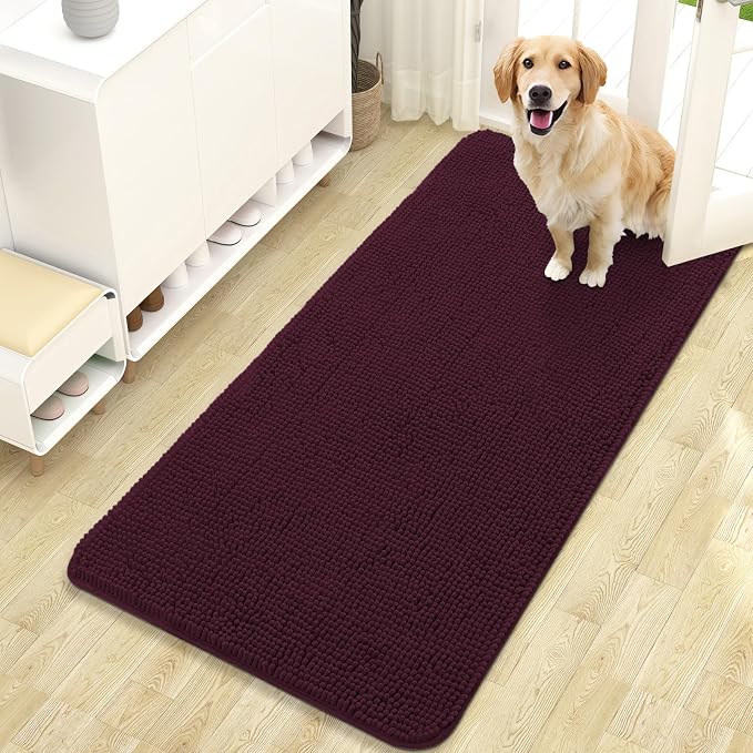 OLANLY Dog Door Mat for Muddy Paws 47x24, Absorbs Moisture and Dirt, Absorbent Non-Slip Washable Doormat, Quick Dry Chenille Mud Mat for Dogs, Entry Indoor Entryway Carpet for Inside Floor, Russet by OLANLY