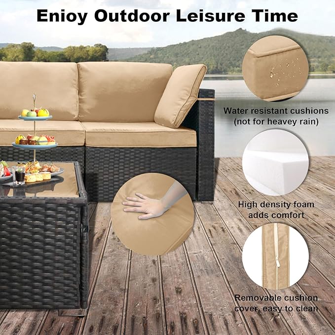 CHABATREE 7 Pieces Outdoor Patio Furniture Sets,Rattan Conversation Sectional Set,Manual Weaving Wicker Patio Sofa with Tea Table