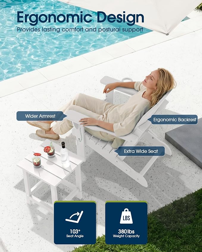 MUCHENGHY Folding Adirondack Chairs, Patio Chairs, Lawn Chairs, Outdoor Chairs, Adirondack Chair Plastic, Fire Pit Chairs, Weather Resistant with Cup Holder for Deck, Backyard, Garden(White) - Image 4