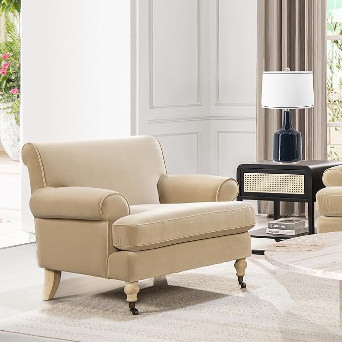 Jennifer Taylor Home Bliss 38" Lawson Living Room Accent Arm Chair with Metal Casters