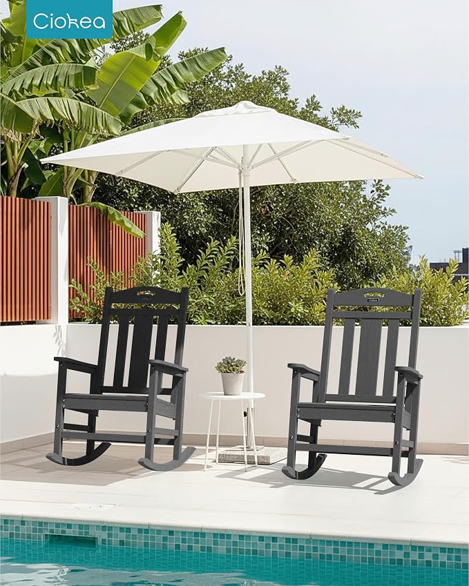 Ciokea Oversized Outdoor Rocking Chairs Set of 6, 380lbs Heavy-Duty Large Patio Rocker, High Back Cozy Porch Chairs, Weather Resistant Patio Rocking Chairs for Outside, Fire Pit, Deck, Dark Grey - Image 2