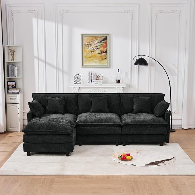 102" Modular Sectional Sofa, Premium Chenille Cloud Couch with Reversible Ottoman, L-Shaped Oversized Sofa with Side Storage Pockets for Multi-Scene Living Room & Home Office