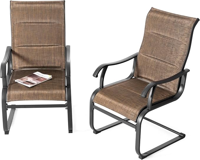 NUU GARDEN Patio Dining Chairs Set of 2, All Weather Outdoor Padded Textilene Patio Chairs, Breathable Spring Motion Textile High Back Outdoor Dining Chairs for Backyard, Lawn, Deck, Brown by NUUGARDENCORPORATION
