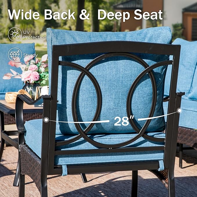 Patio Furniture Set with 56" Fire Pit Table, Premium Outdoor Wicker Metal Frame Furniture with Upgraded Waterproof Thick Cushions for Porch, Poolside, Deck, and Yard