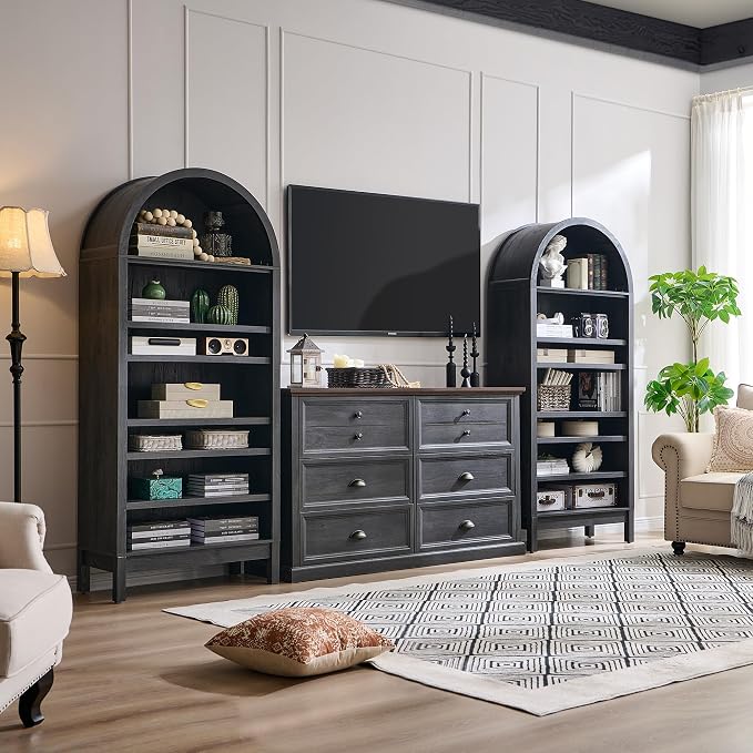 IFGET 71" Tall Arched Shoe Storage Cabinet, 7 Tiers 28 Pairs Wooden Shoe Rack with 3 Adjustable Shelves, Freestanding Shoe Closet Shelf Organizer for Entryway, Hallway, Living Room (Dark Grey) - Image 5
