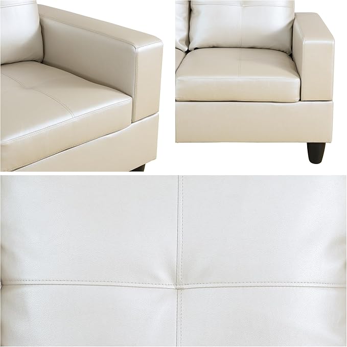 L Shaped Sectional Sofa with Ottoman,Leather Right Facing Modern Couches with Cup Holder for Living Room, Bedroom, Office, Glistening White