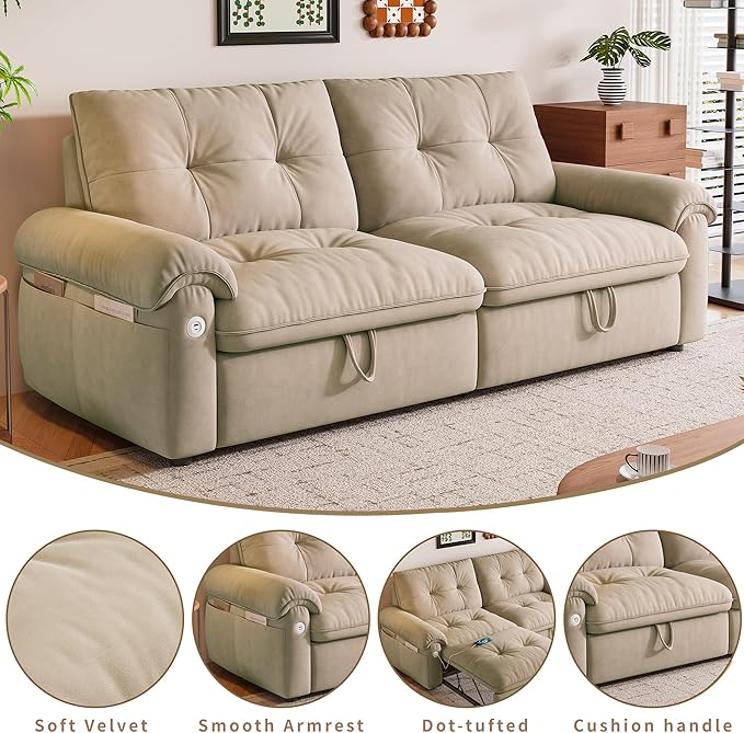 KEIKI 77" Modular Sectional Sofa with Pull-Out Bed, Convertible Sleeper Sofa Bed, 3-Seater Sleeper Sofa Couch for Living Rooms, Bedroom, Apartment, Brown