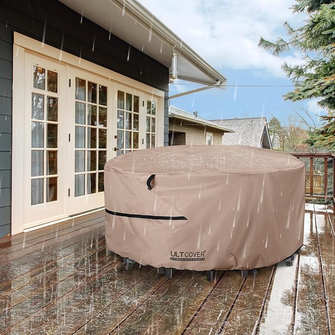 ULTCOVER Round Patio Furniture Cover - Outdoor Waterproof Table with Chair Set Cover 92 inch - Image 6