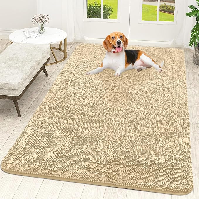 OLANLY Dog Door Mat for Muddy Paws 59x35, Absorbs Moisture and Dirt, Absorbent Non-Slip Washable Doormat, Quick Dry Chenille Mud Mat for Dogs, Entry Indoor Entryway Carpet for Inside Floor, Sand by OLANLY