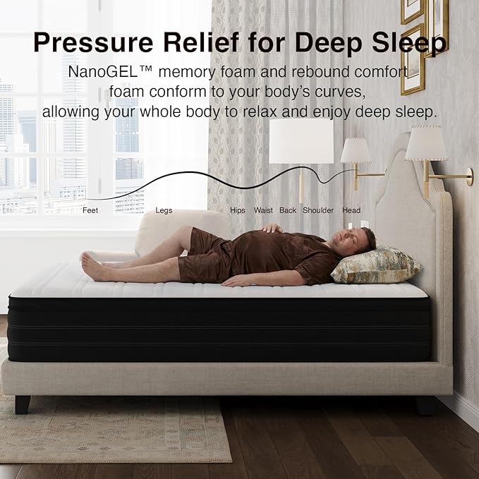 Novilla Queen Size Mattress, Cooling Hybrid Queen Mattress 14 Inch with Upgraded Individual Coils & Gel Memory Foam, Enhanced Support, Reinforced Edge, Motion Isolation, Pressure Relief, CertiPUR-US